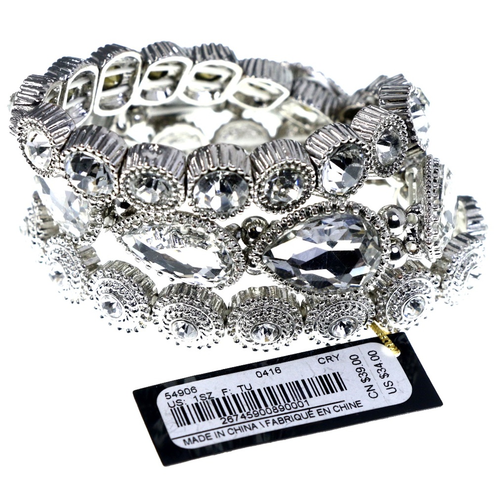 3 bebe Silver Crystal Stretch Bracelets NWT BBB16 - Picture 2 of 5